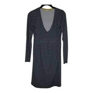 Boden Navy Blue‎ and White Printed Jersey Knit 3/4 Sleeve Dress Size 4